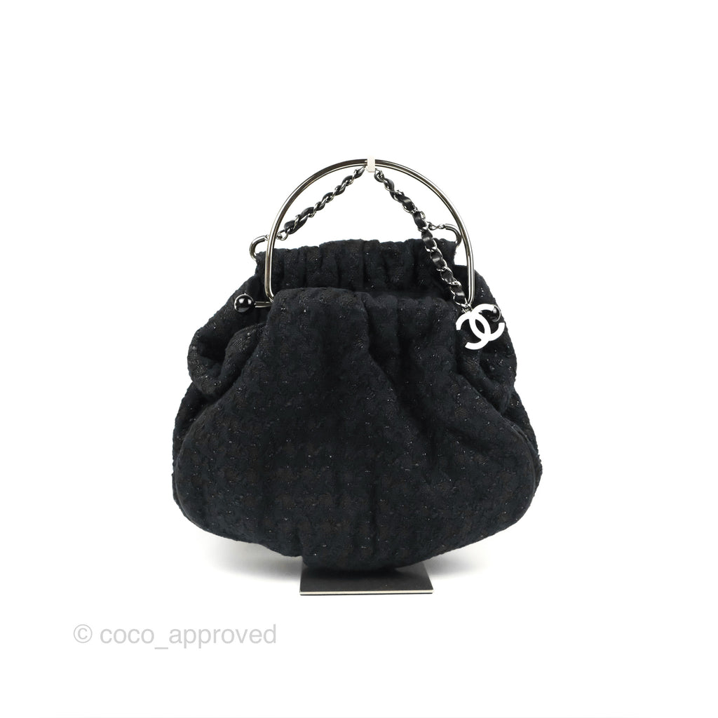 Chanel Tweed Boucle Knitting Bag Black Silver Hardware