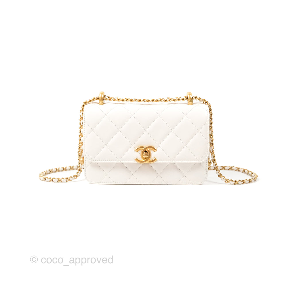 Chanel Quilted Mini Perfect Fit Adjustable White Calfskin Gold Hardware 24C