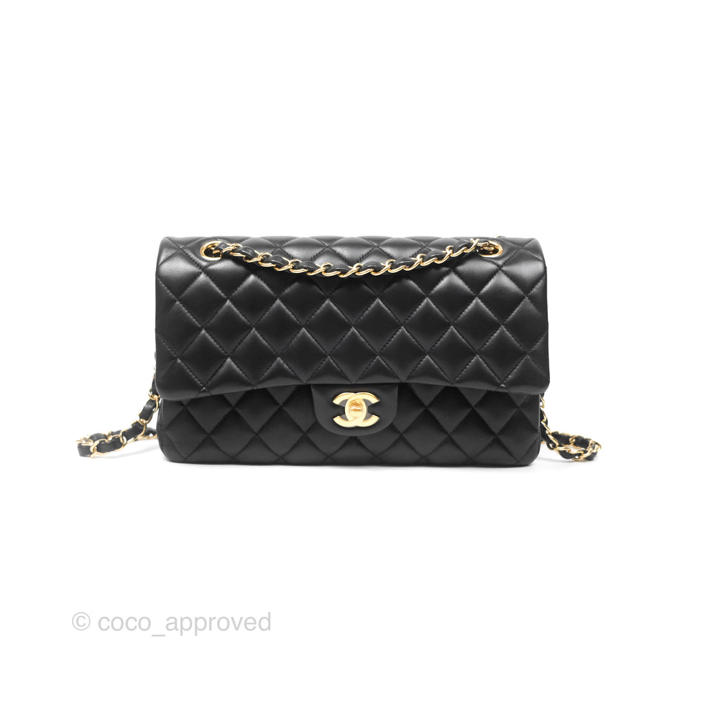 Chanel Classic M/L Medium Flap Quilted Black Lambskin Gold Hardware 