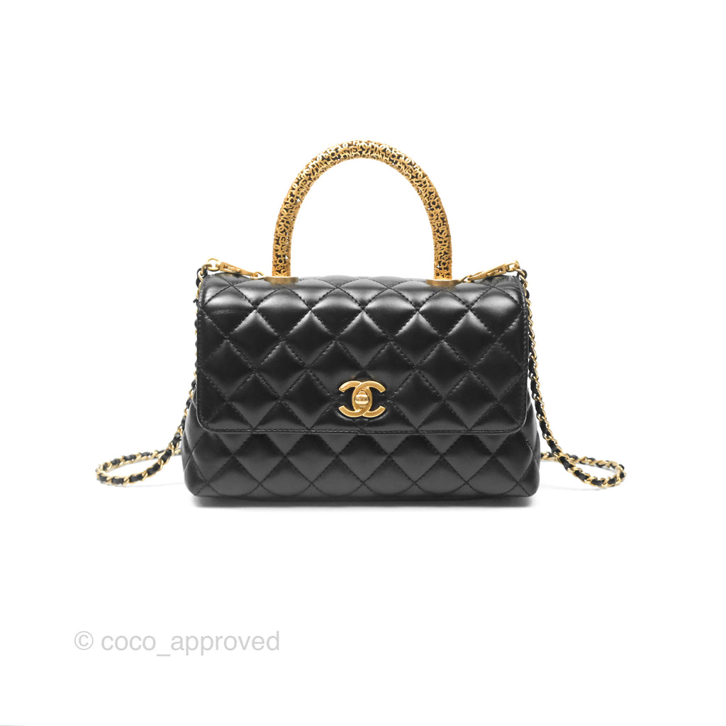 Chanel Small Coco Handle Quilted Black Calfskin Aged Gold Hardware