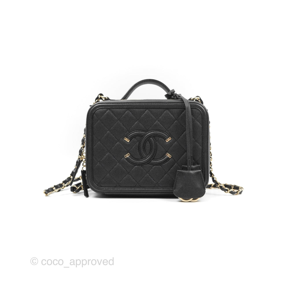 Chanel Quilted Medium CC Filigree Vanity Case Black Caviar Gold Hardware