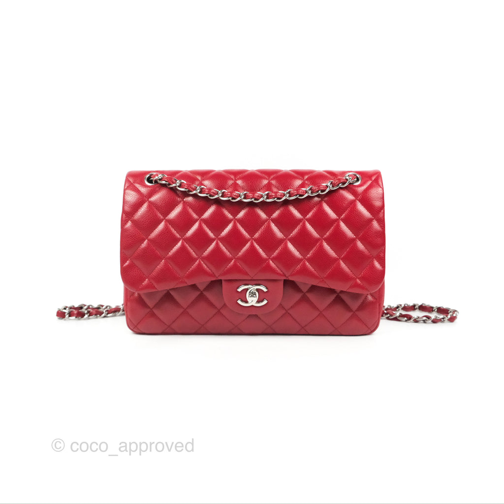 Chanel Jumbo Double Flap Red Caviar Silver Hardware⁣⁣