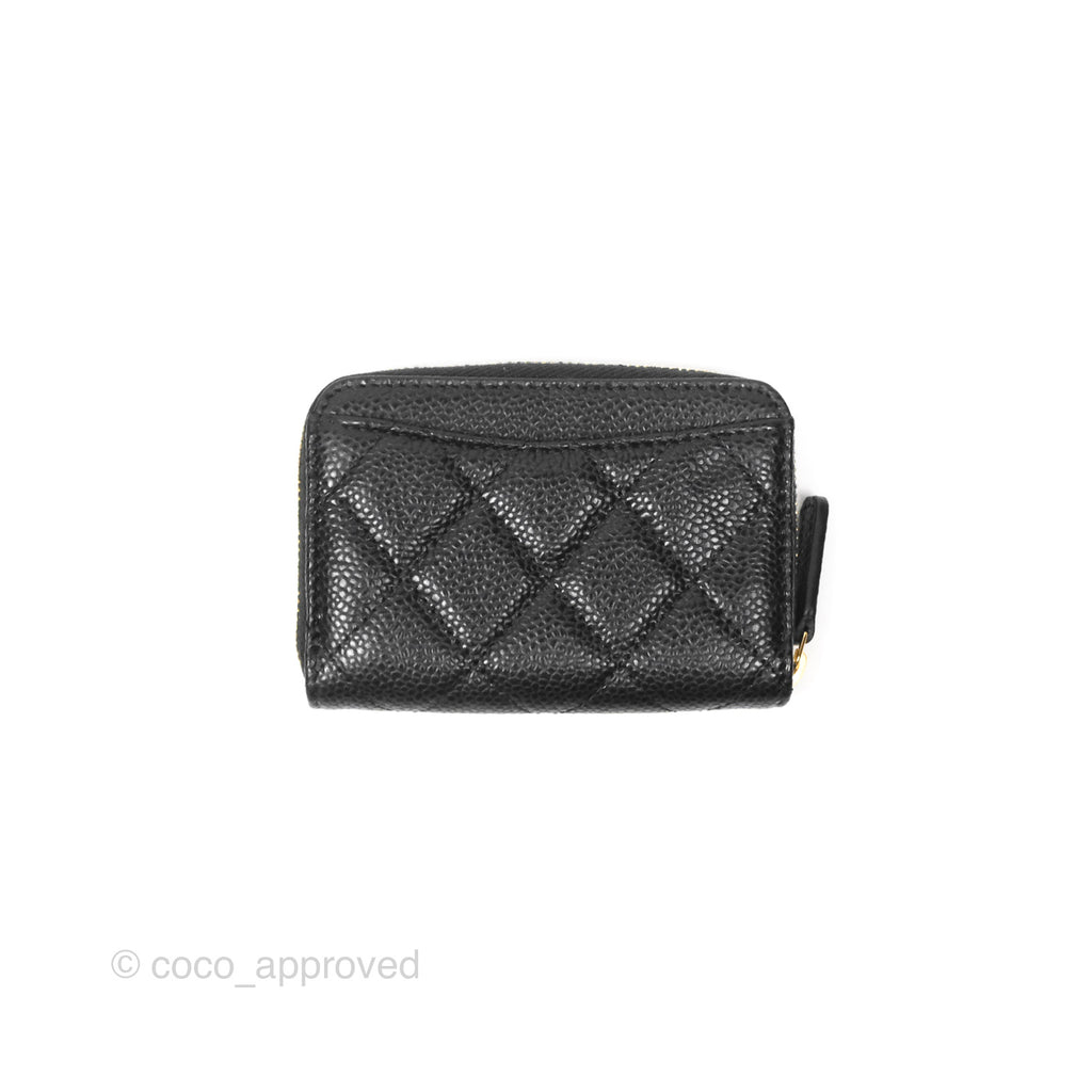 Chanel Quilted Zip Card Holder Black Caviar Gold Hardware