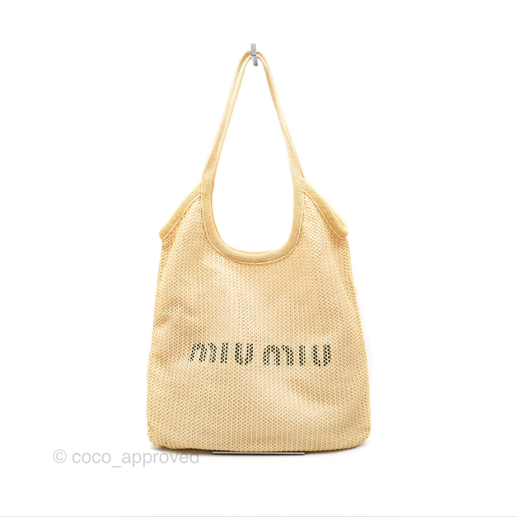 Miu Miu Woven Fabric Tote Bag Natural