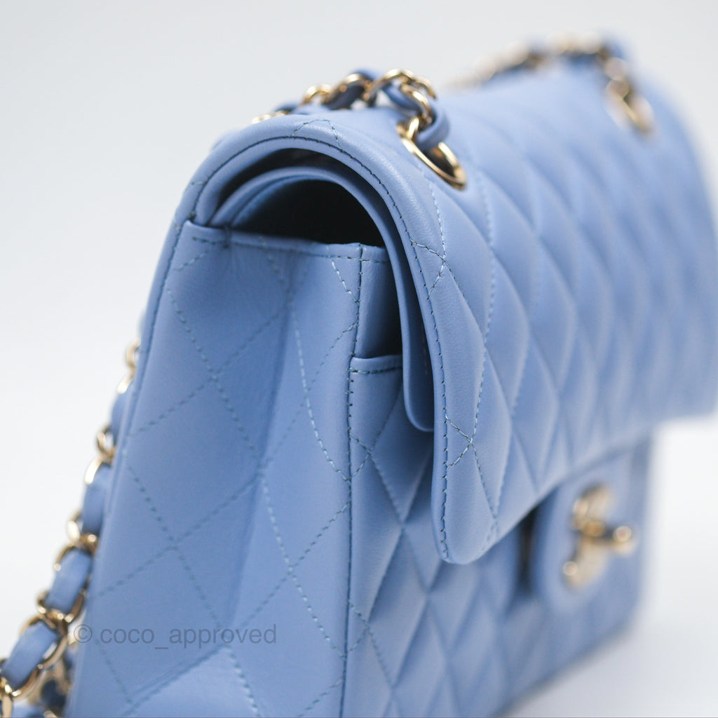 Chanel Small Classic Quilted Flap Sky Blue Lambskin Gold Hardware