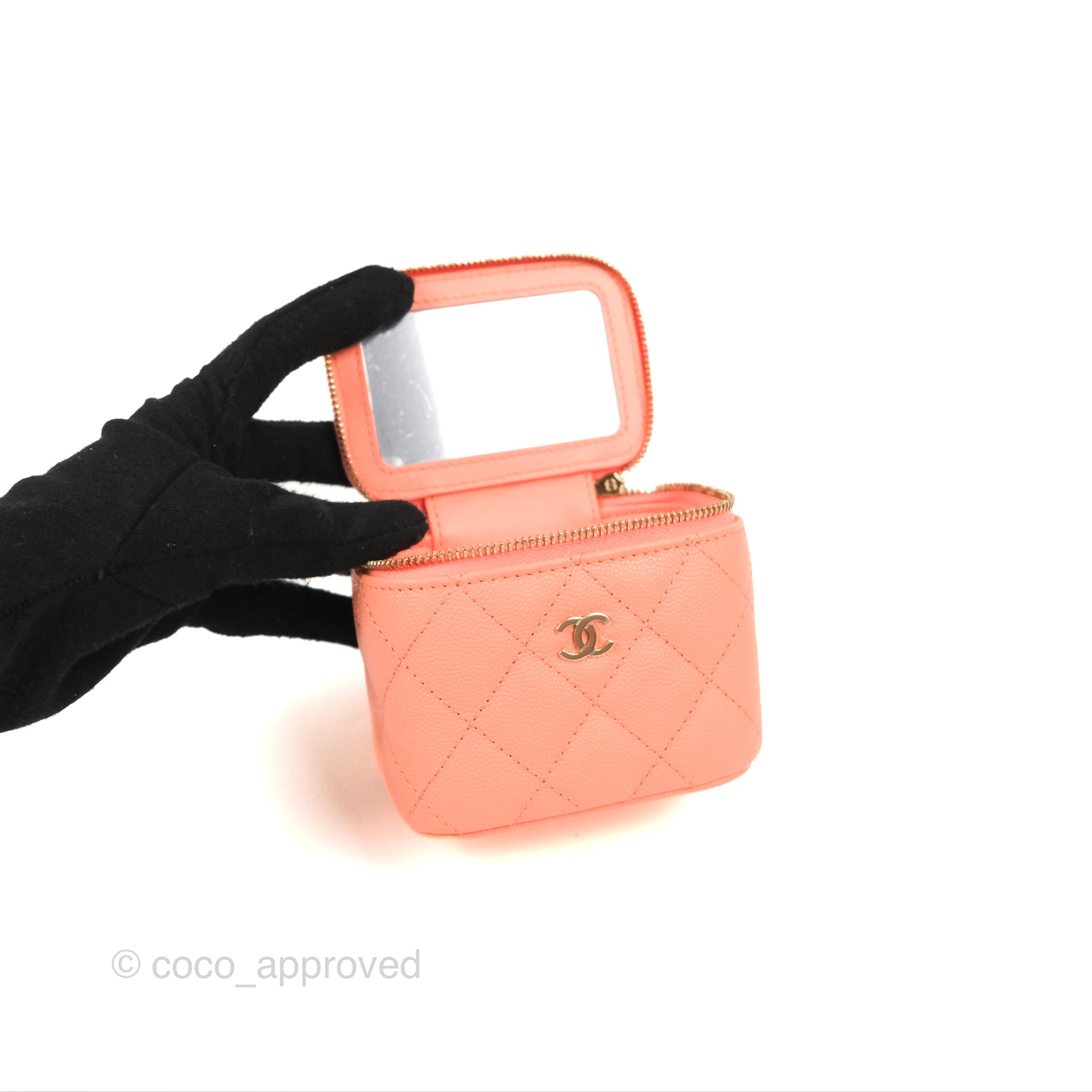 Chanel Mini Vanity With Chain Coral Pink Caviar Gold Hardware – Coco  Approved Studio