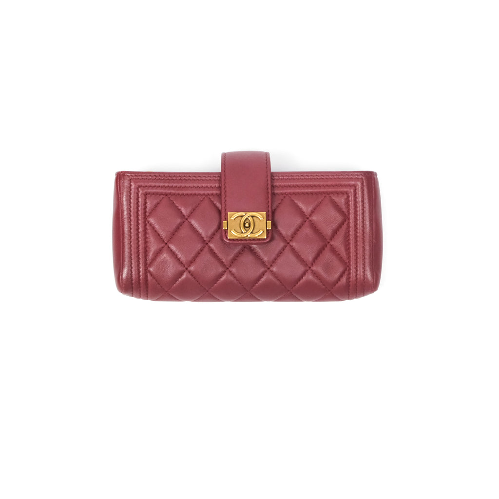 Chanel Quilted Boy Coin Case Dark Red Aged Gold Hardware