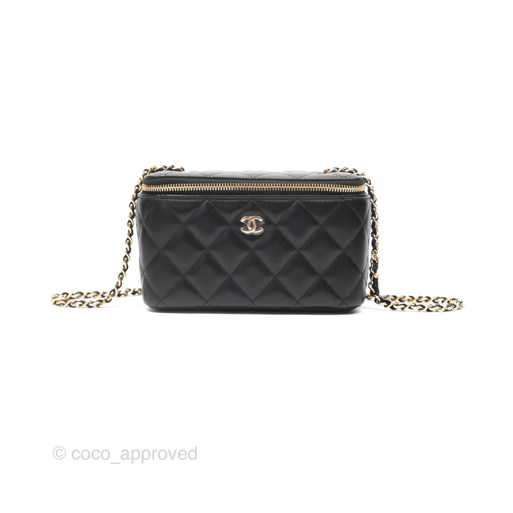 Chanel Vanity Rectangular With Chain Black Lambskin Gold Hardware