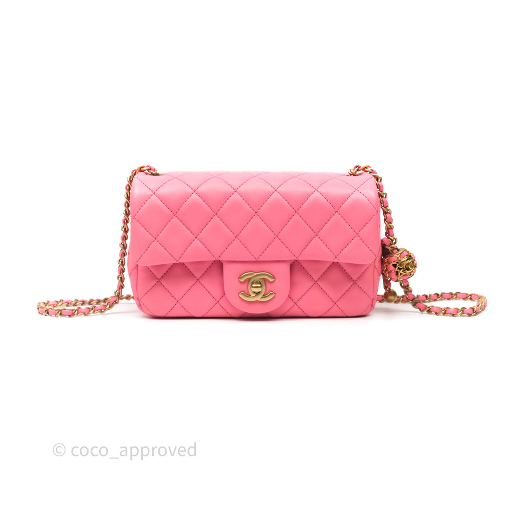 Chanel Mini Rectangular Pearl Crush Quilted Pink Lambskin Aged Gold Hardware