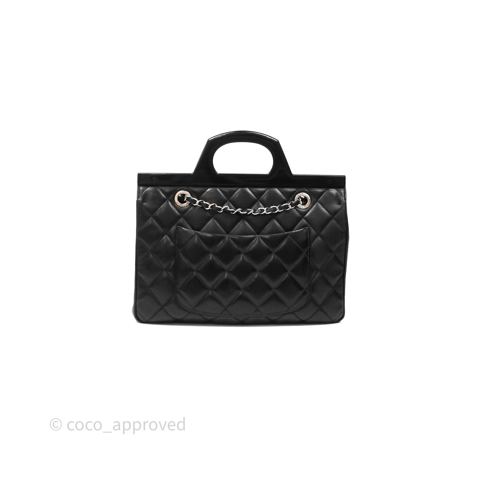 Chanel Delivery Shoulder Bag Black Crumpled Calfskin Silver