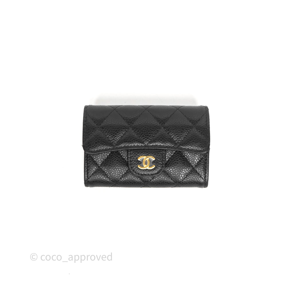 Chanel Quilted Flap Card Holder Black Caviar Gold Hardware
