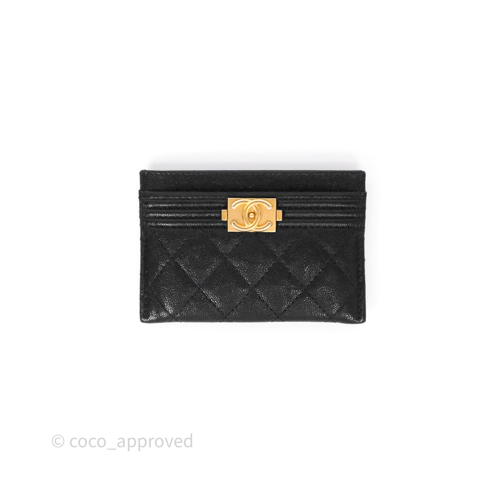 Chanel Boy Card Holder Quilted Black Caviar Aged Gold Hardware