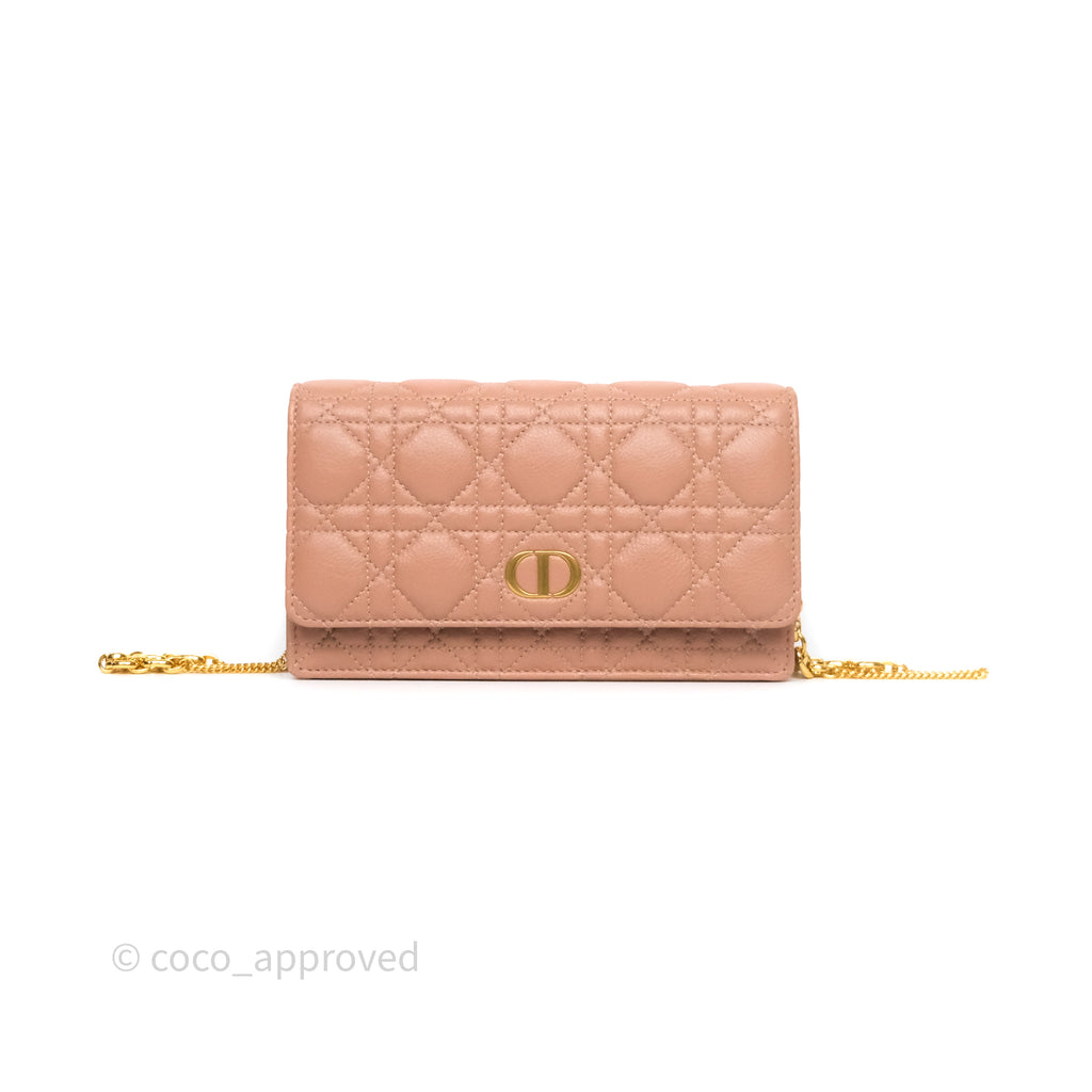 Christian Dior Caro Pouch with Chain In Supple Pink Cannage Calfskin