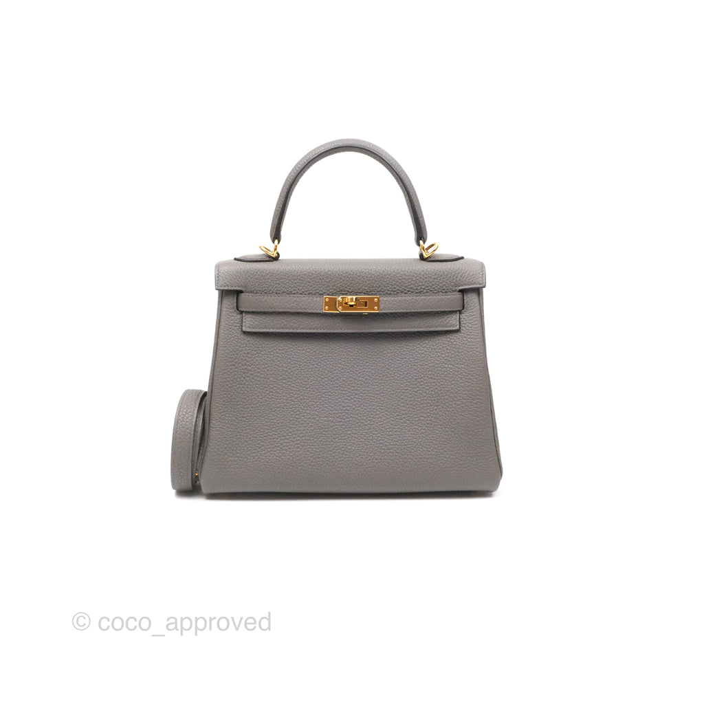 - DM/Email To Purchase - Hermès Retourne Kelly 25 Gris Etain 8F Togo Gold Hardware