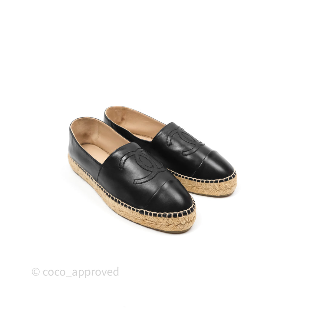 Chanel Espadrille Black Leather Size 38