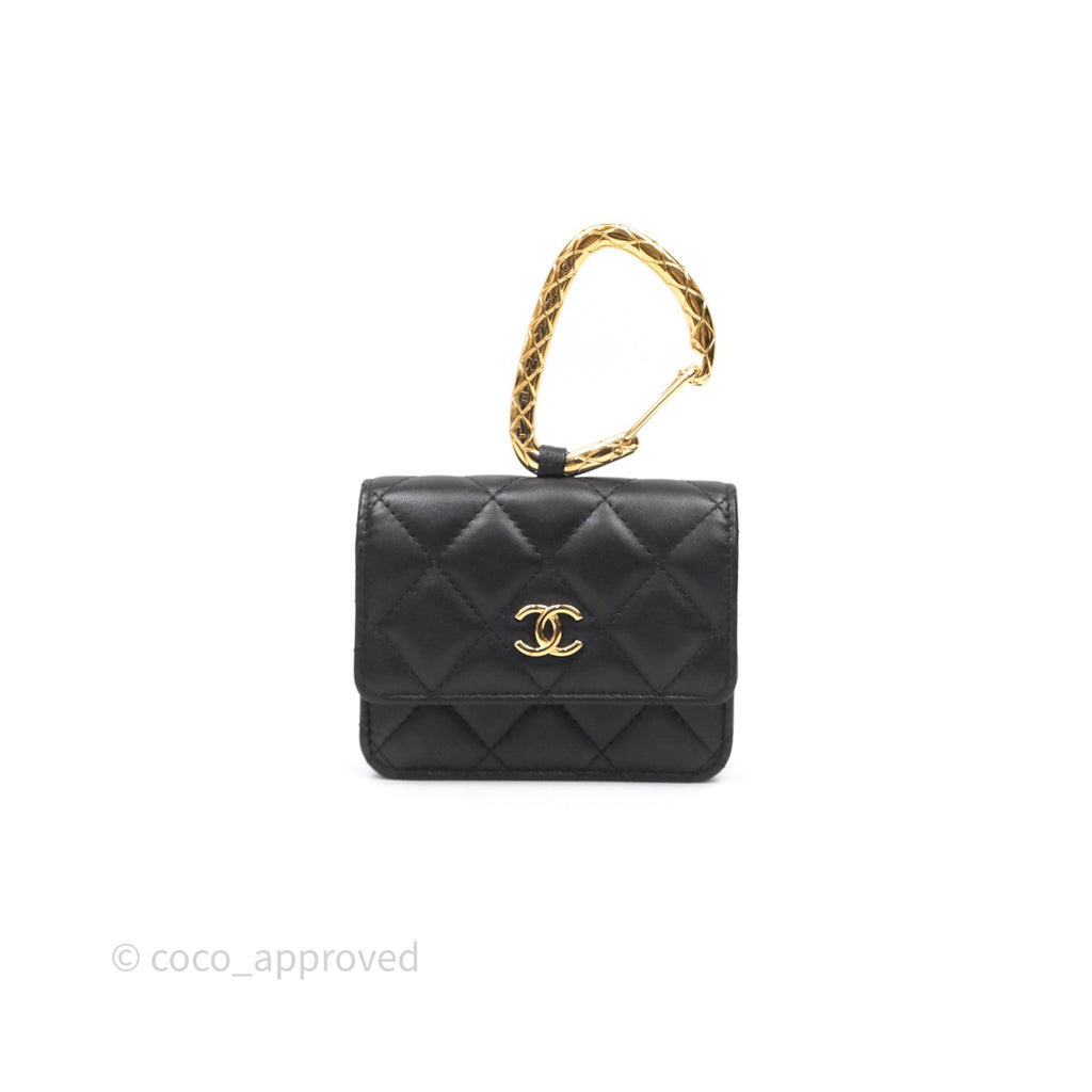 Chanel Jewel Hook Card Holder Black Lambskin Aged Gold Hardware