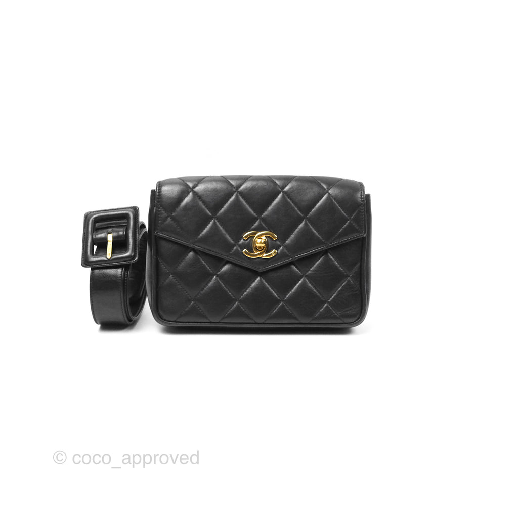 Chanel Vintage Belt Bag Quilted Black Lambskin 24K Gold Hardware