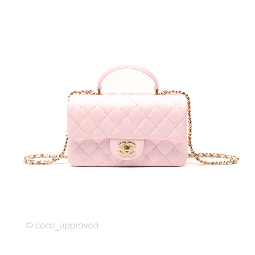 Chanel Top Handle Mini Rectangular Flap Bag Light Pink Lambskin Gold Hardware