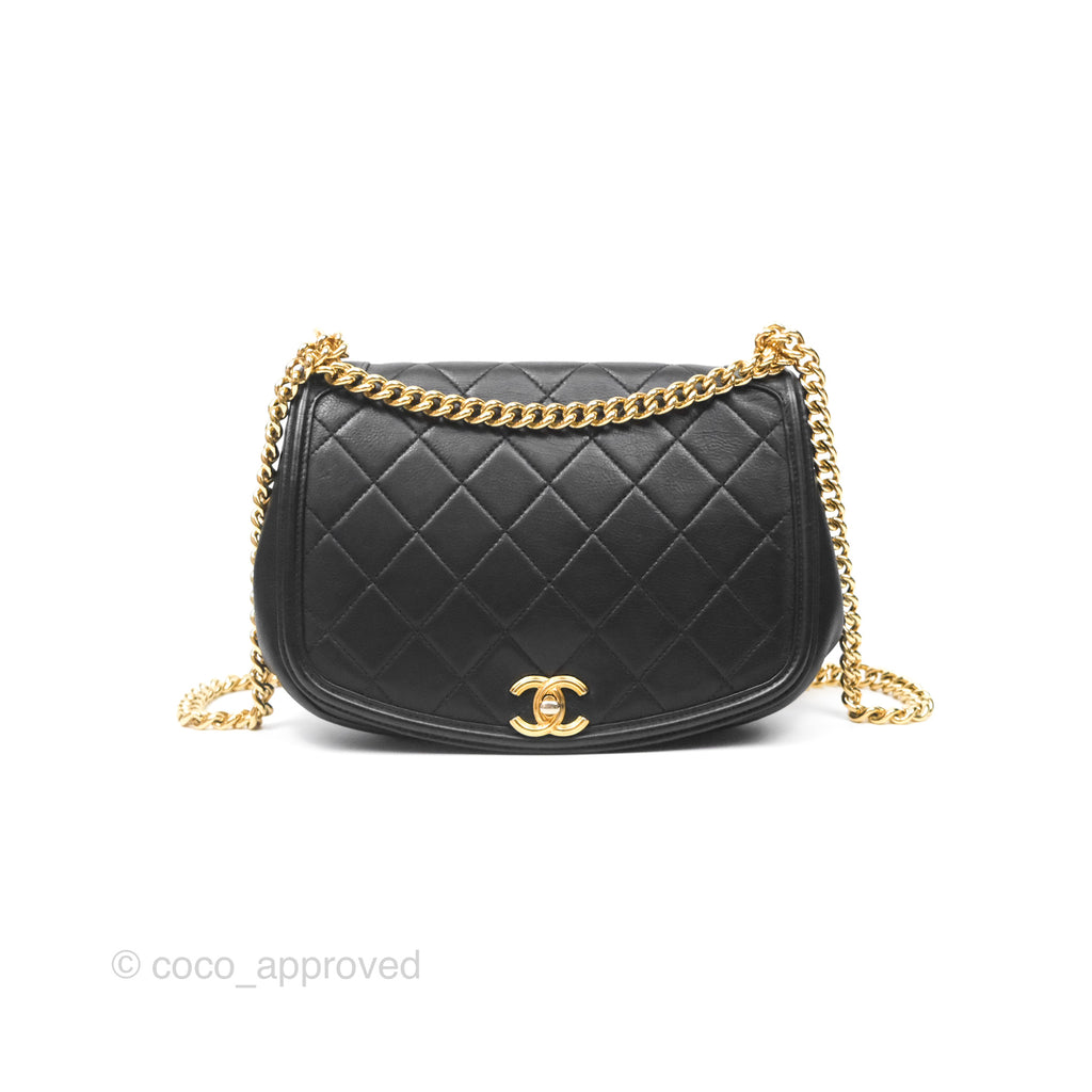 Chanel Small Underline Saddle Flap Bag Black Calfskin Gold Hardware