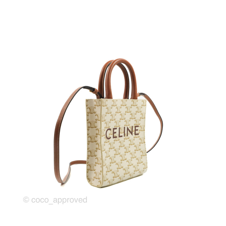 Celine Mini Vertical Cabas Bag Triomphe Canvas White – Coco Approved Studio