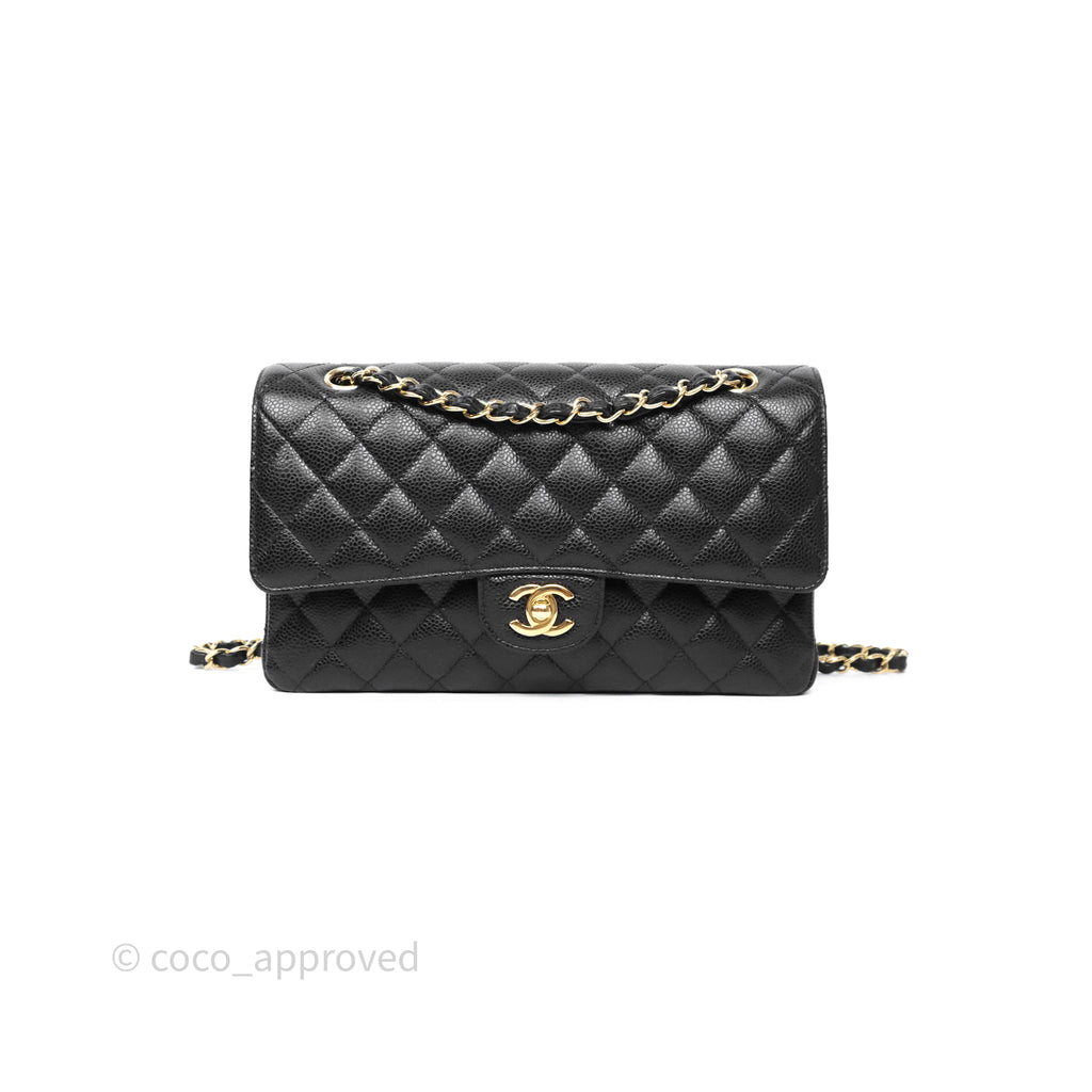 Chanel M/L Medium Classic Flap Quilted Black Caviar Gold Hardware