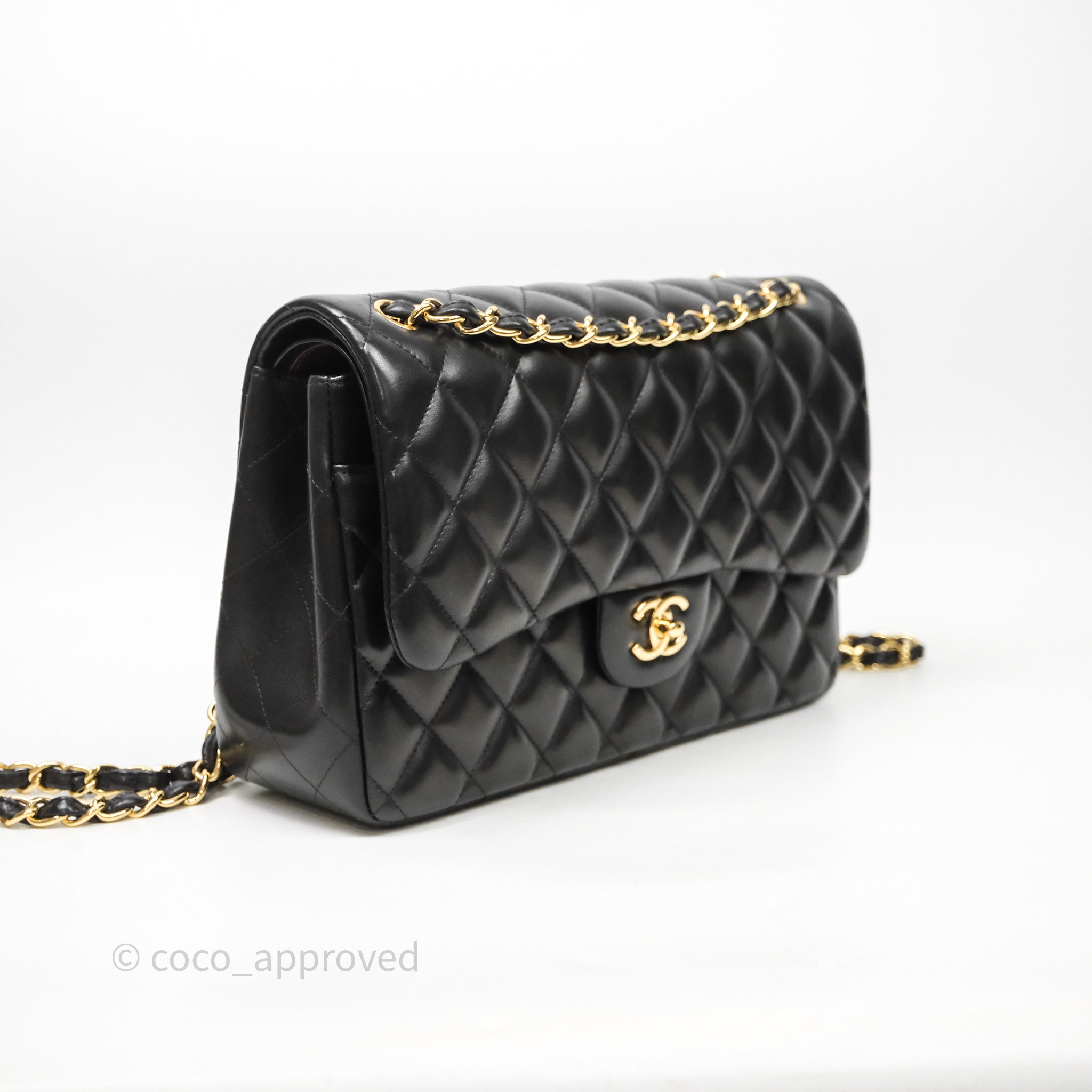 Chanel Jumbo Double Flap Quilted Black Lambskin Gold Hardware