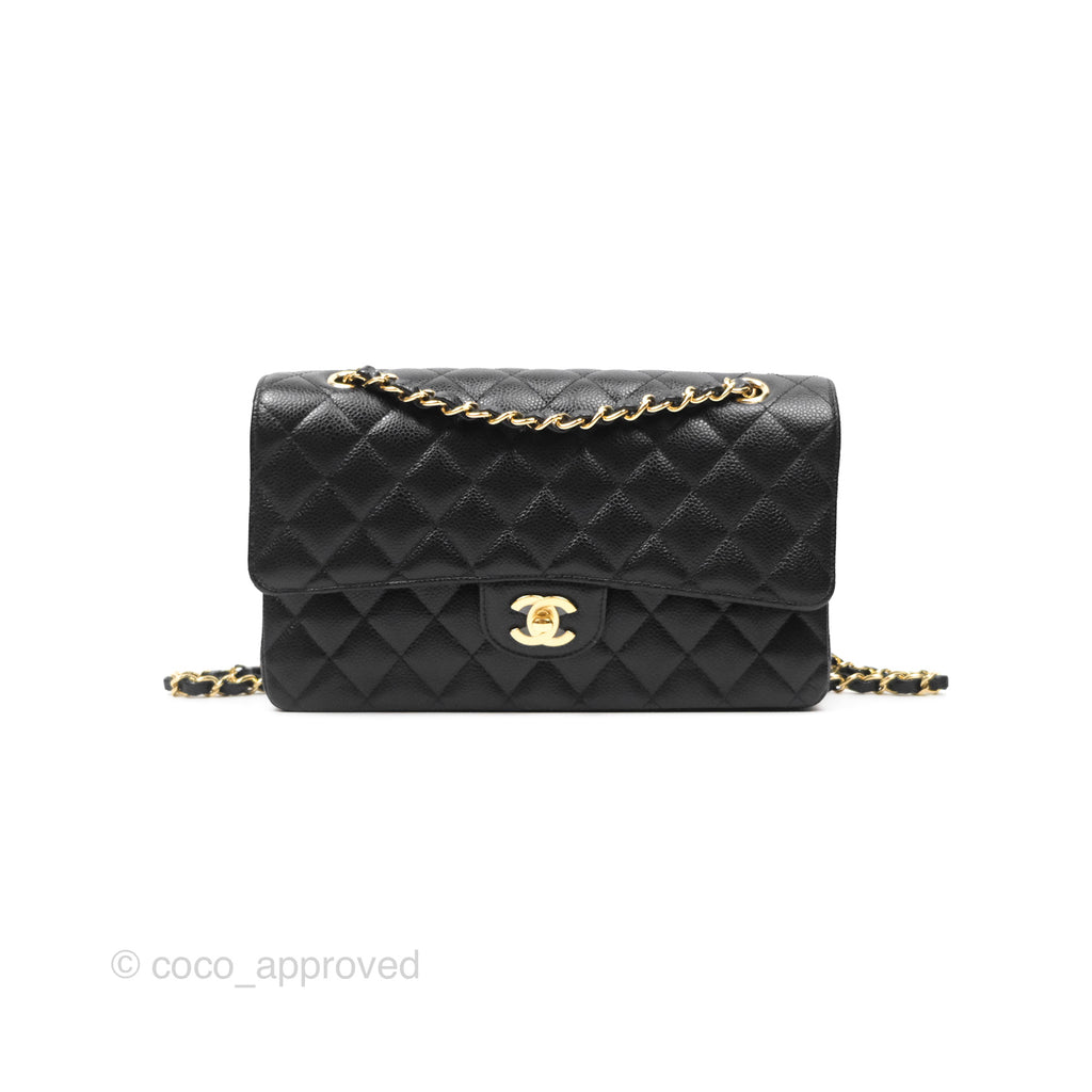 Chanel Classic M/L Medium Flap Quilted Black Caviar Gold Hardware