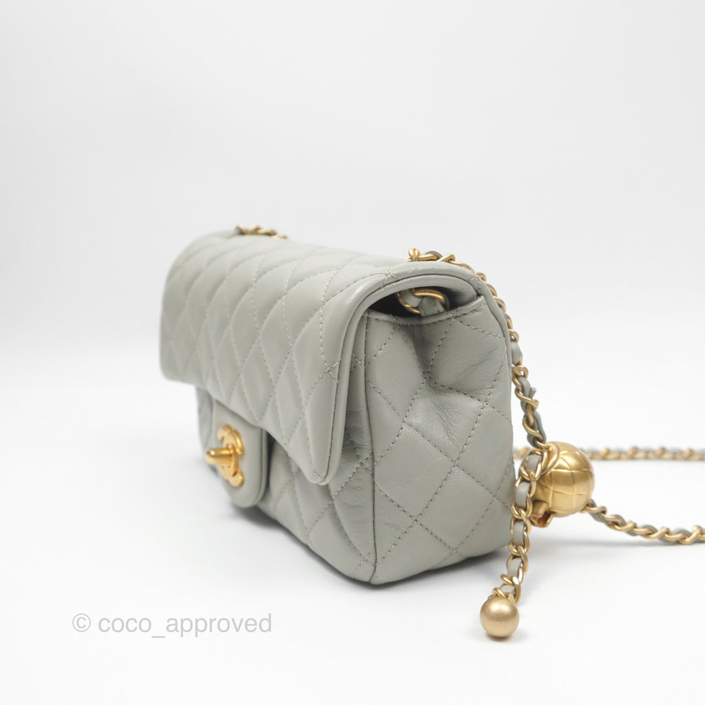 Chanel Mini Rectangular Pearl Crush Grey Lambskin Aged Gold Hardware