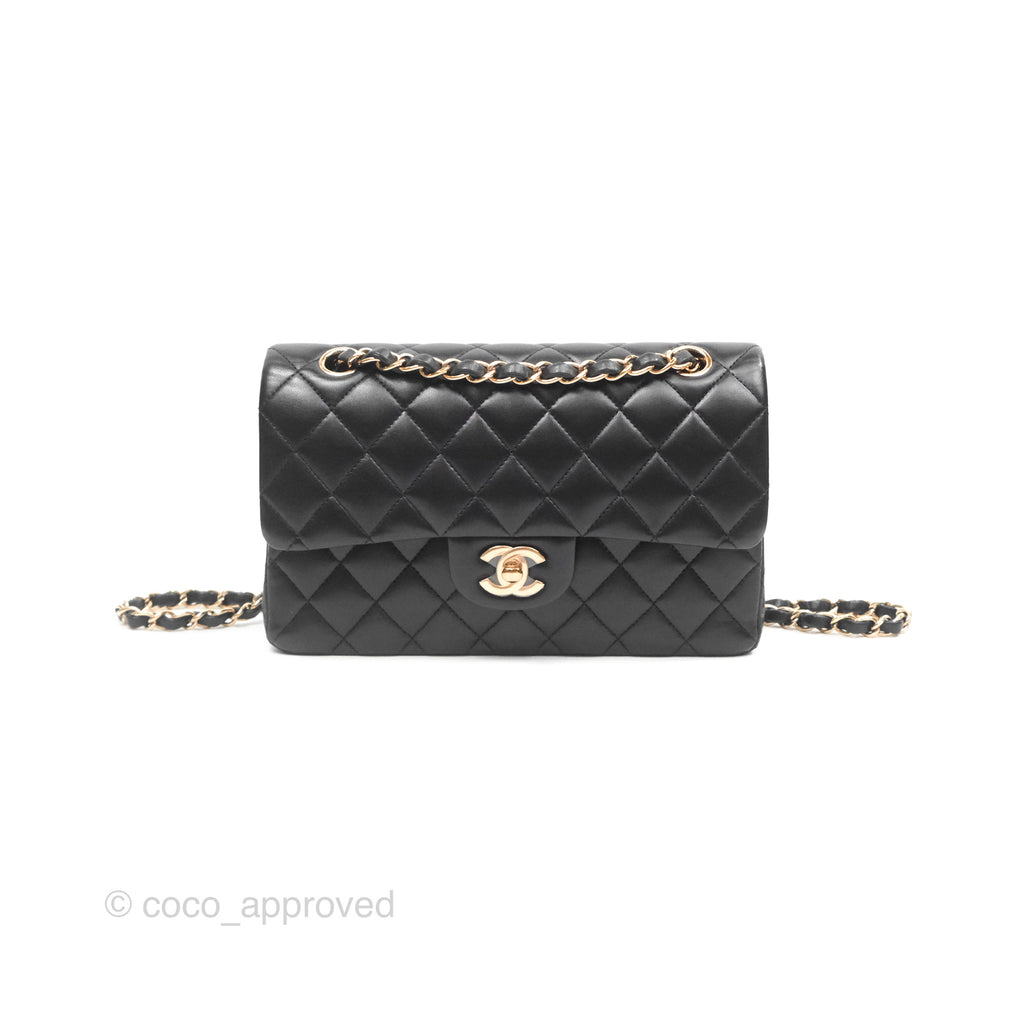 Chanel Small Classic Quilted Flap Black Lambskin Rose Gold Hardware