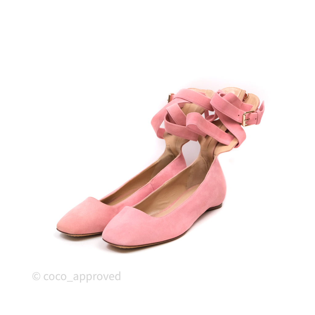 Valentino Garavani Suede Ballet Flats Tango Ankle Wrap Pink Size 38