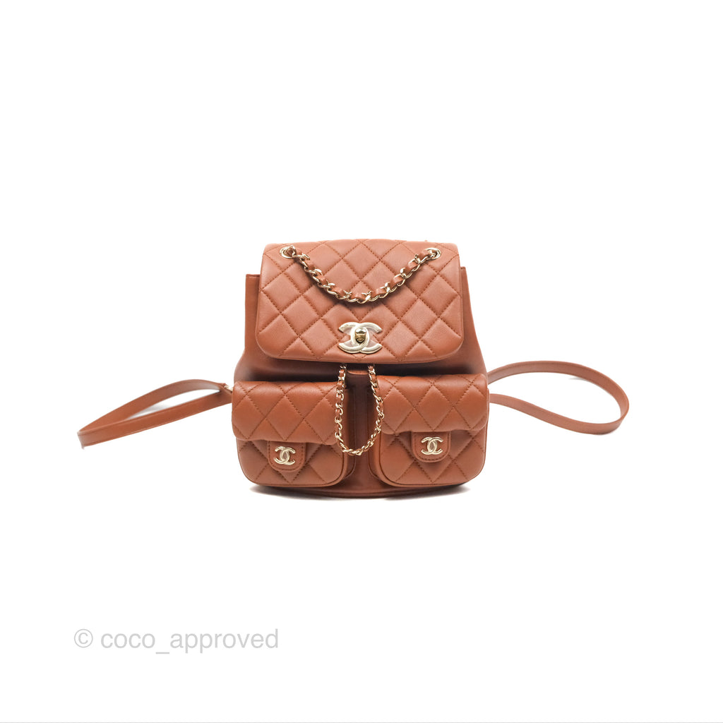 Chanel Medium Duma Backpack Tan Brown Calfskin Gold Hardware