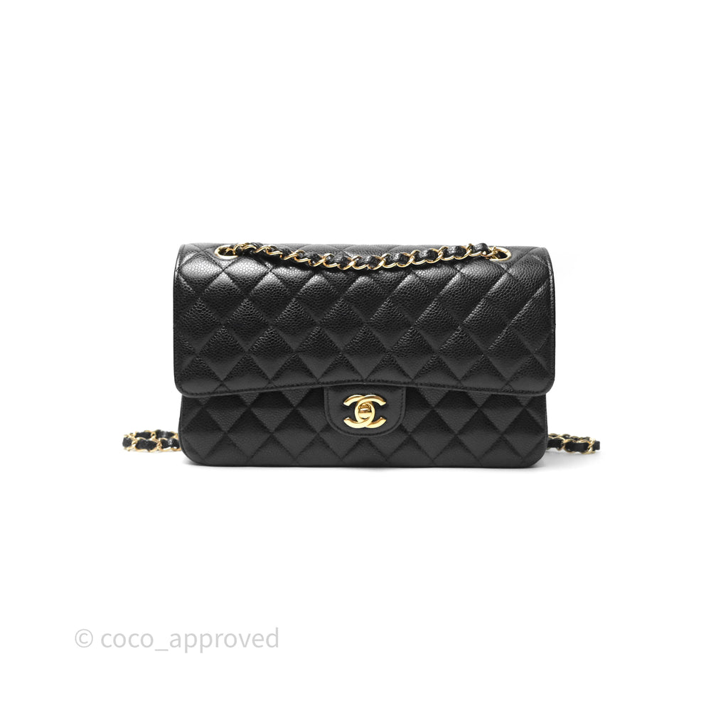 Chanel Classic M/L Medium Flap Quilted Black Caviar Gold Hardware