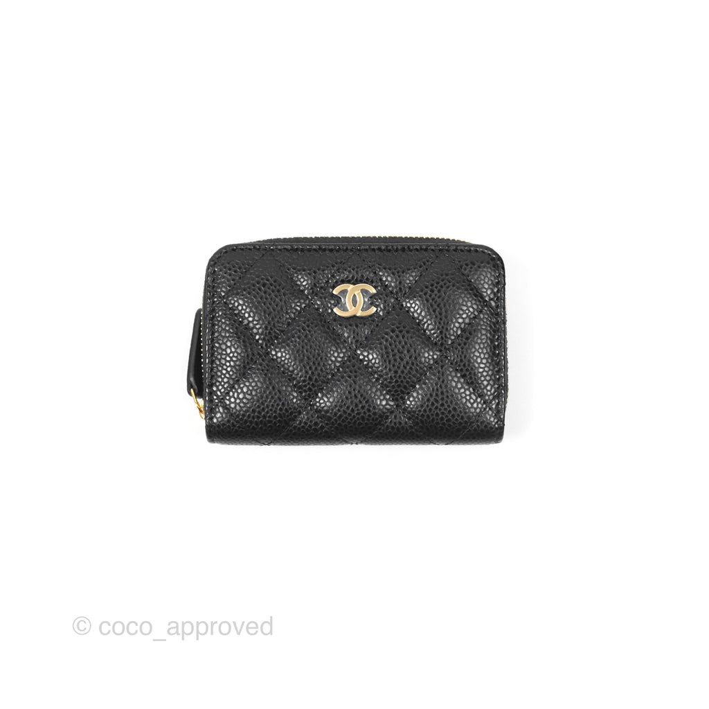 Chanel Quilted Zip Card Holder Black Caviar Gold Hardware