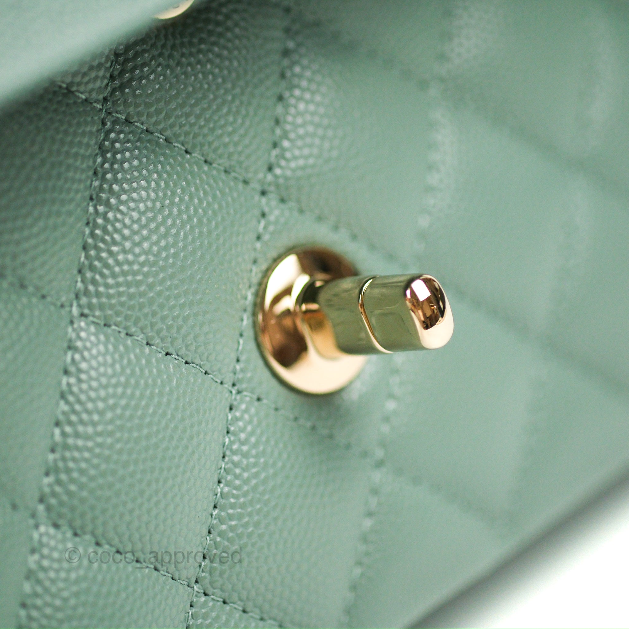 Chanel Classic M/L Medium Flap Quilted Tiffany Green Caviar Gold