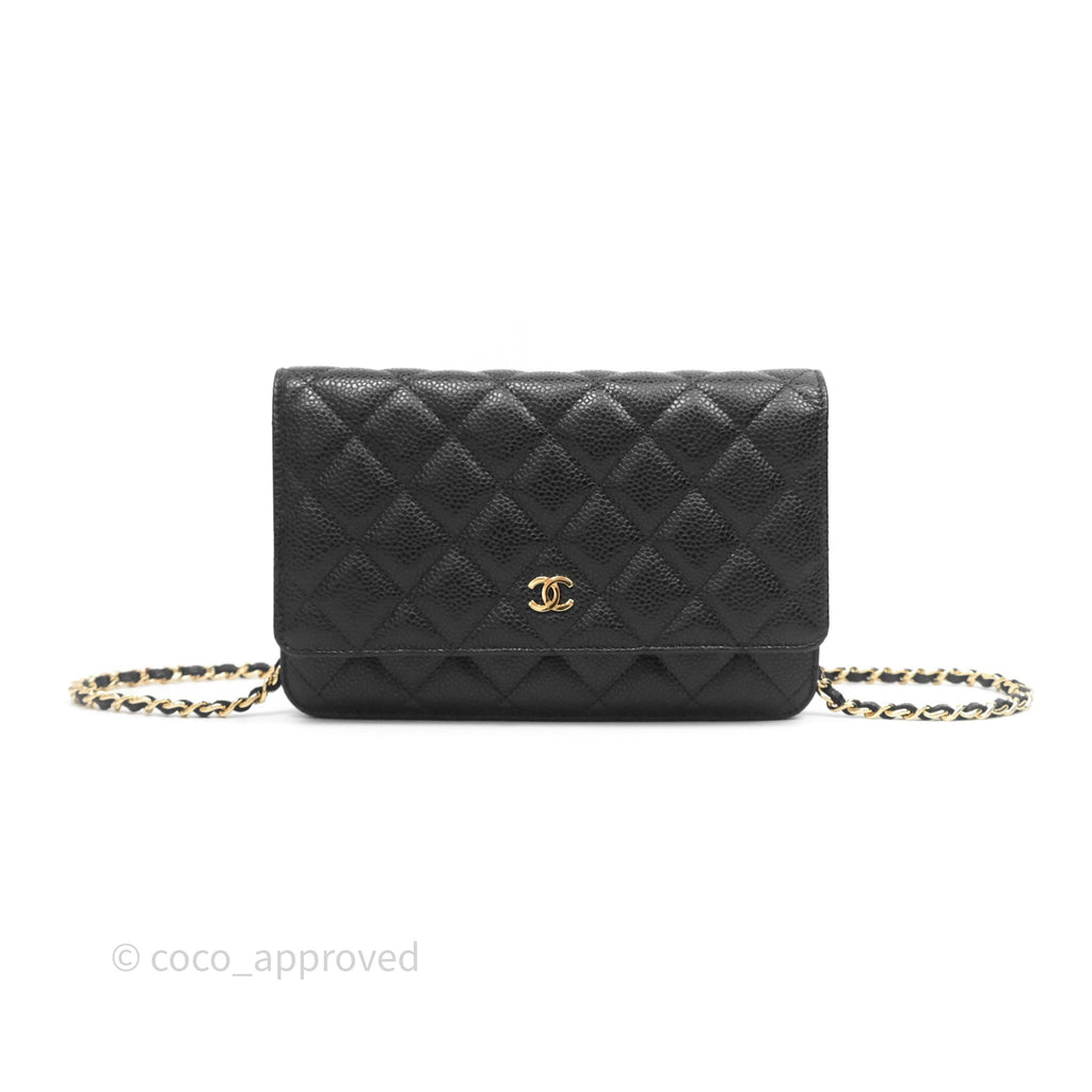 Chanel Classic Quilted Wallet On Chain WOC Black Caviar Gold Hardware
