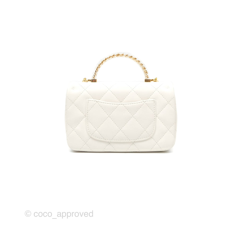 Chanel Top Handle Mini Flap Ivory White Lambskin Gold Hardware