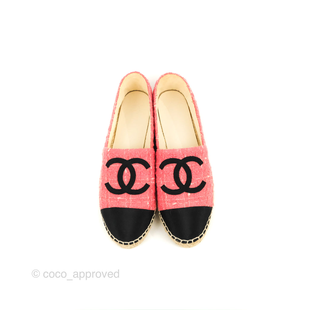 Chanel Espadrille Black Pink Tweed Size 39