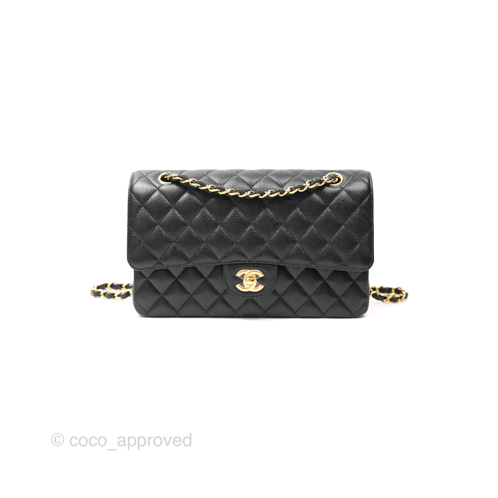 Chanel Classic M/L Medium Flap Quilted Black Caviar Gold Hardware