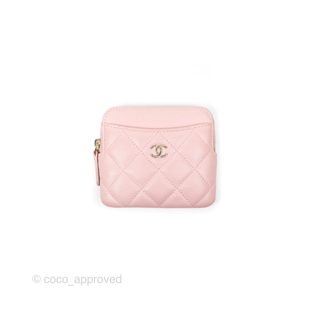 Chanel Quilted Classic Zip Card Holder Wallet Pink Caviar Gold Hardware