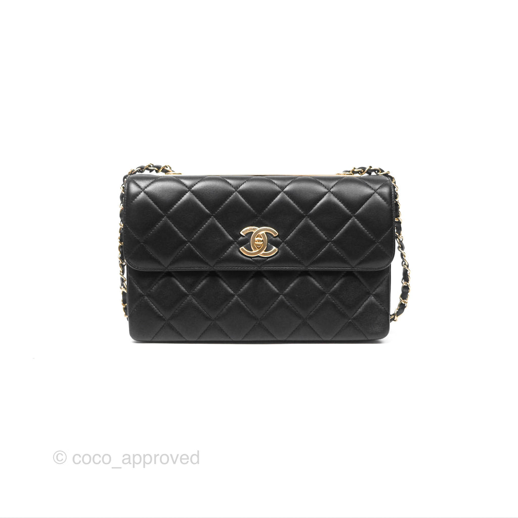 Chanel Trendy CC Flap Clutch Bag Black Lambskin Gold Hardware