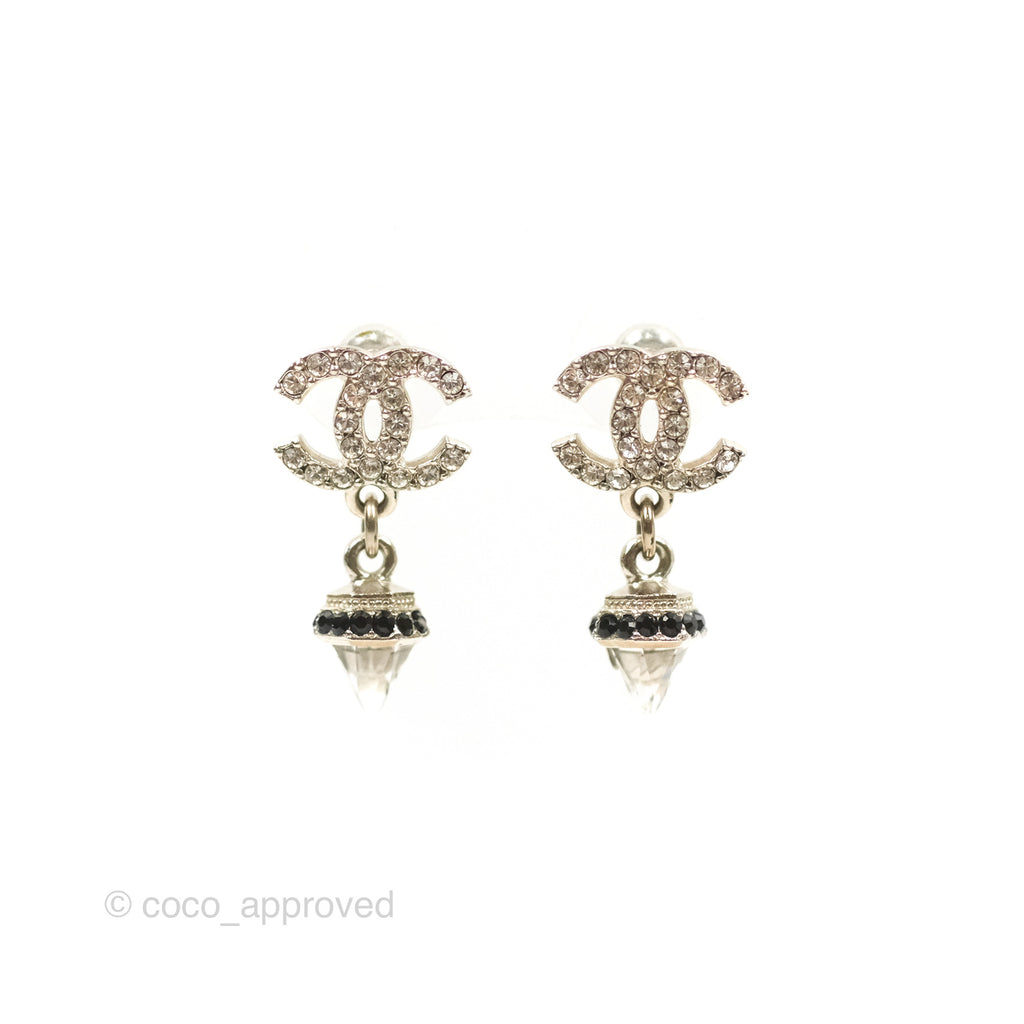 Chanel Crystal CC Drop Earrings Black Tone 19B