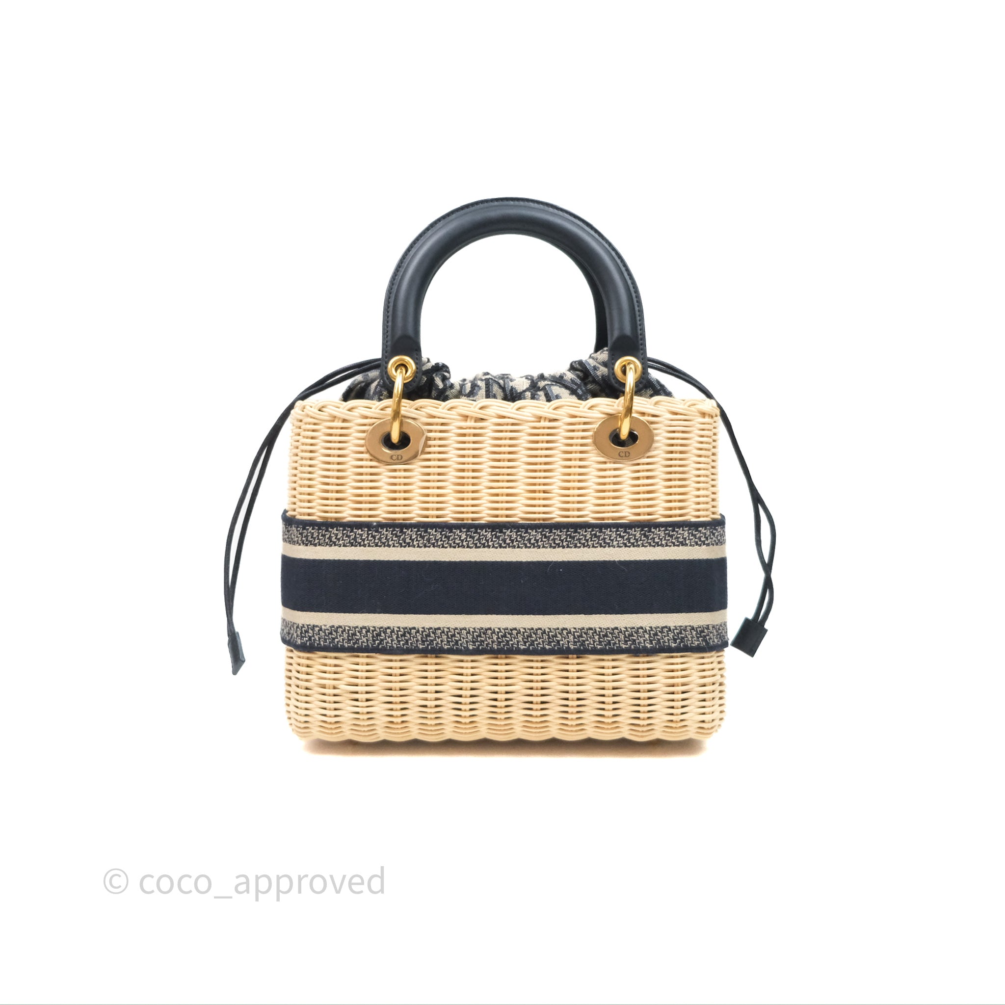 Christian Dior Medium Lady Dior Natural Rattan and Blue Dior