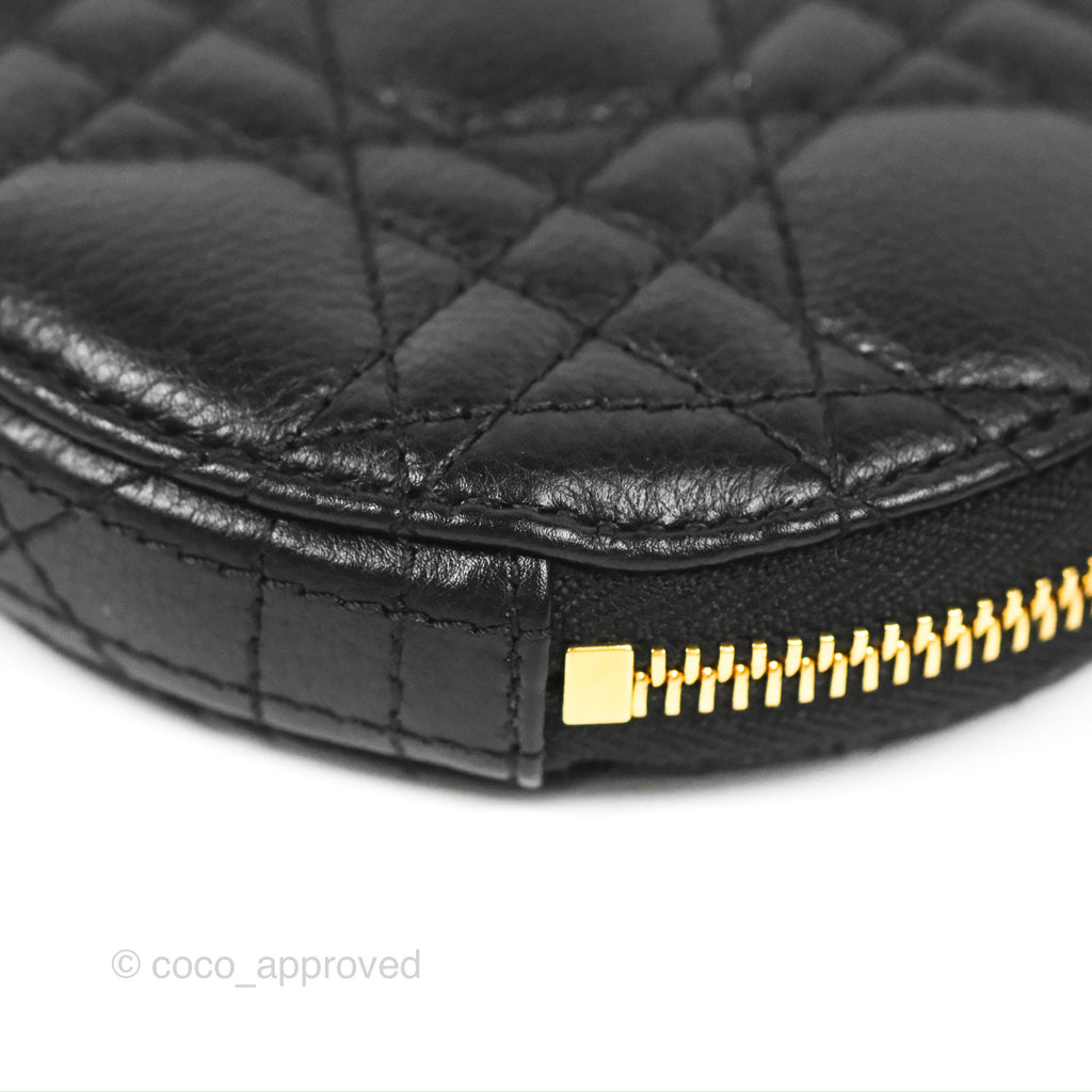 NEW DIOR CARO ROUND POUCH WITH CHAIN BLACK