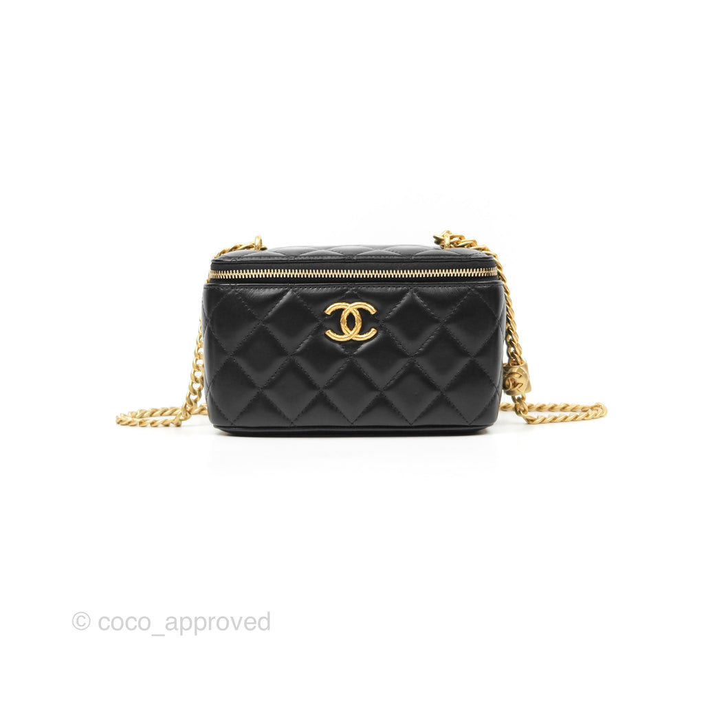 Chanel Vanity with Adjustable Chain Black Lambskin Aged Gold Hardware