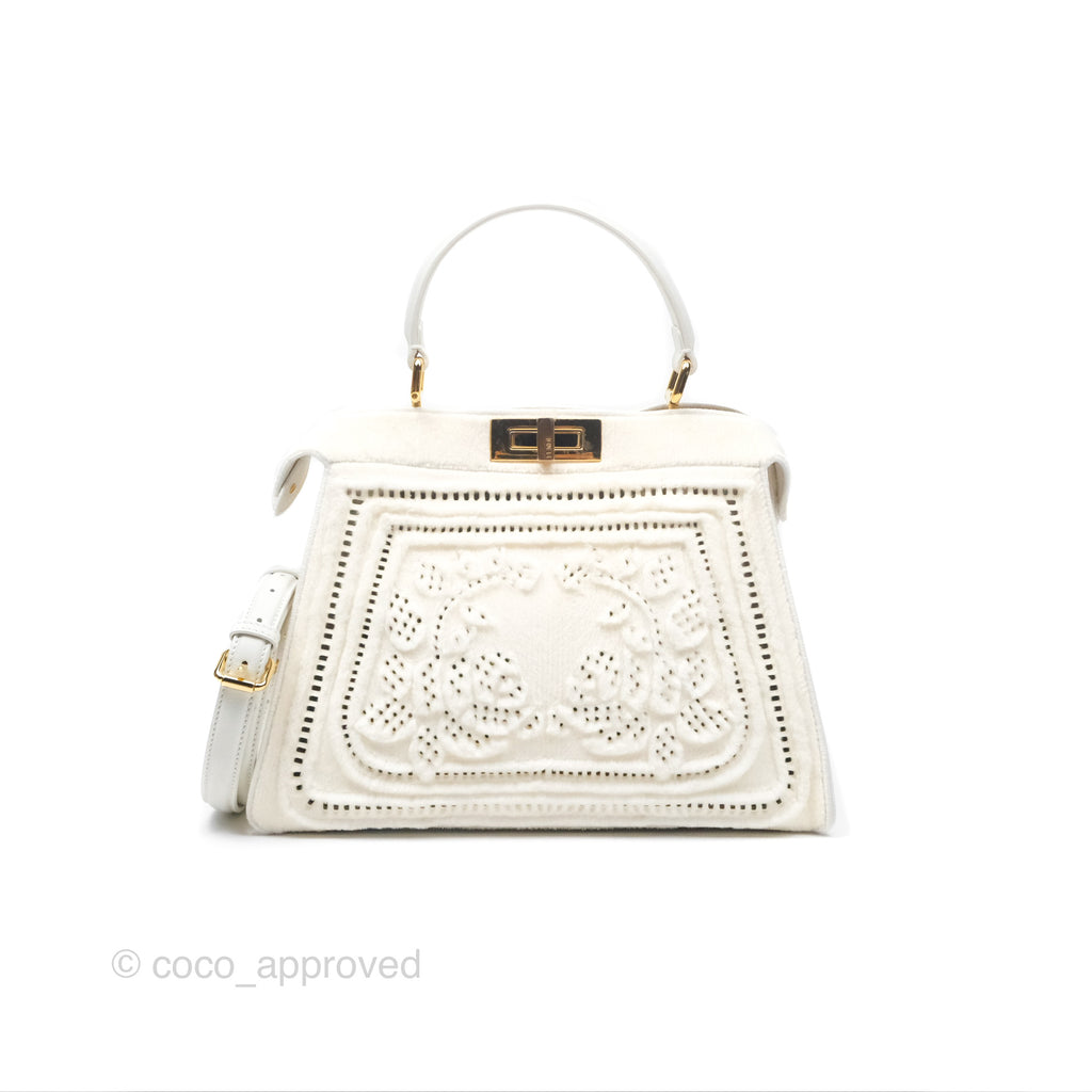 Fendi Peekaboo Medium Mink Fur White Gold Hardware