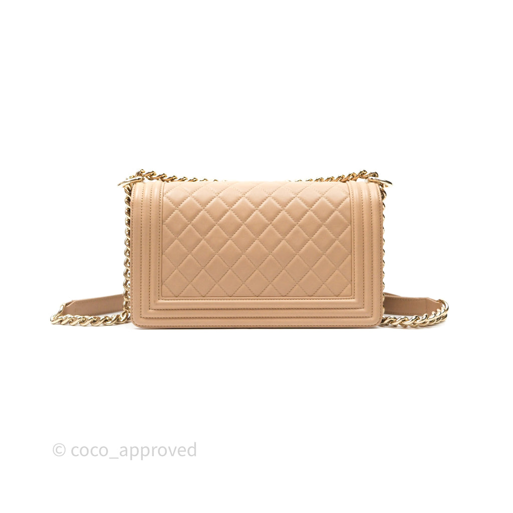 Chanel Boy Quilted Medium Beige Calfskin Gold Hardware