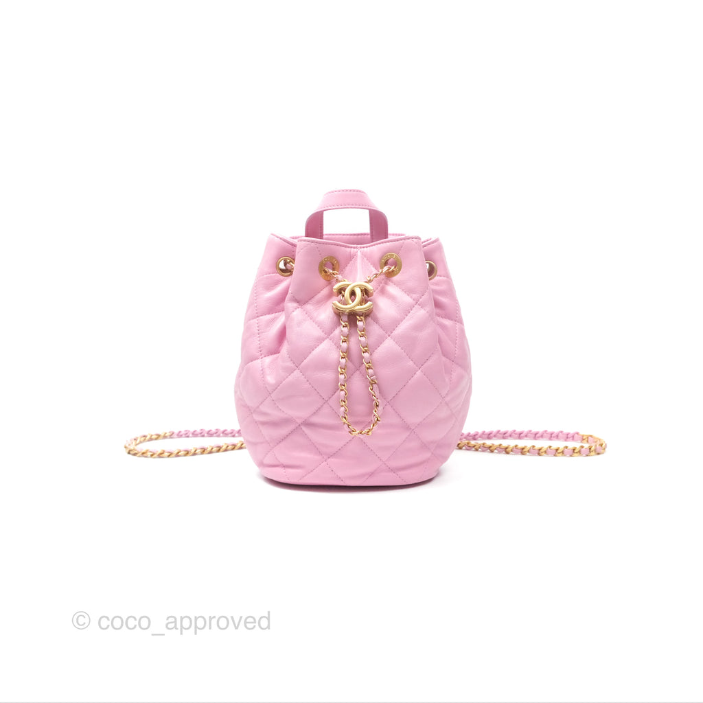 Chanel Handle Drawstring Bucket Backpack Pink Lambskin 22S