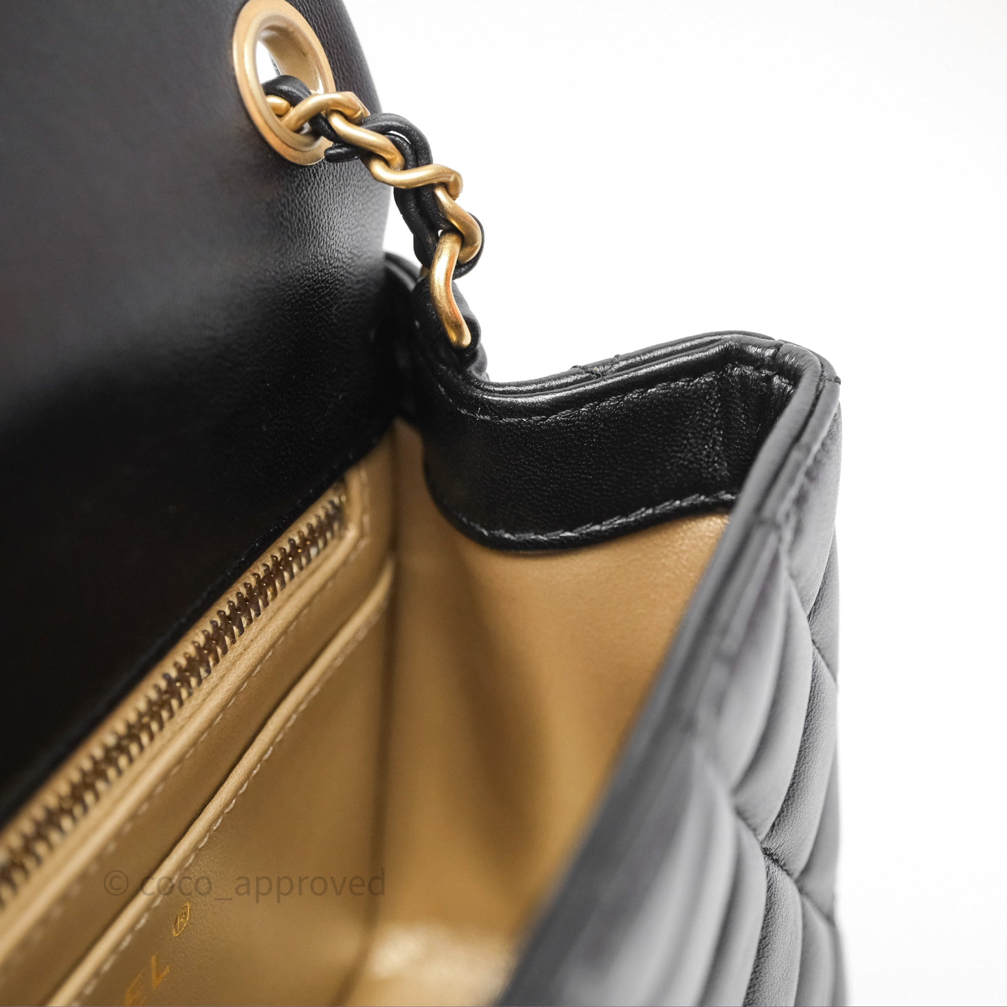 Chanel Pearl Crush Mini Square Quilted Black Lambskin Aged Gold