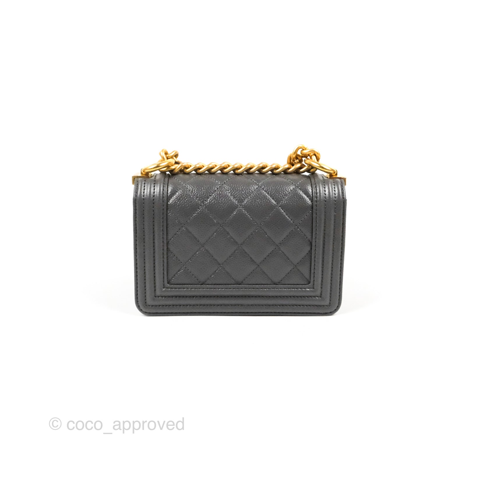 Chanel Mini Boy Dark Grey Caviar Aged Gold Hardware – Coco Approved Studio