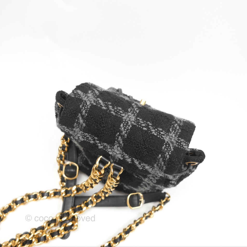 Chanel Duma Backpack Black Tweed Gold Hardware 22K